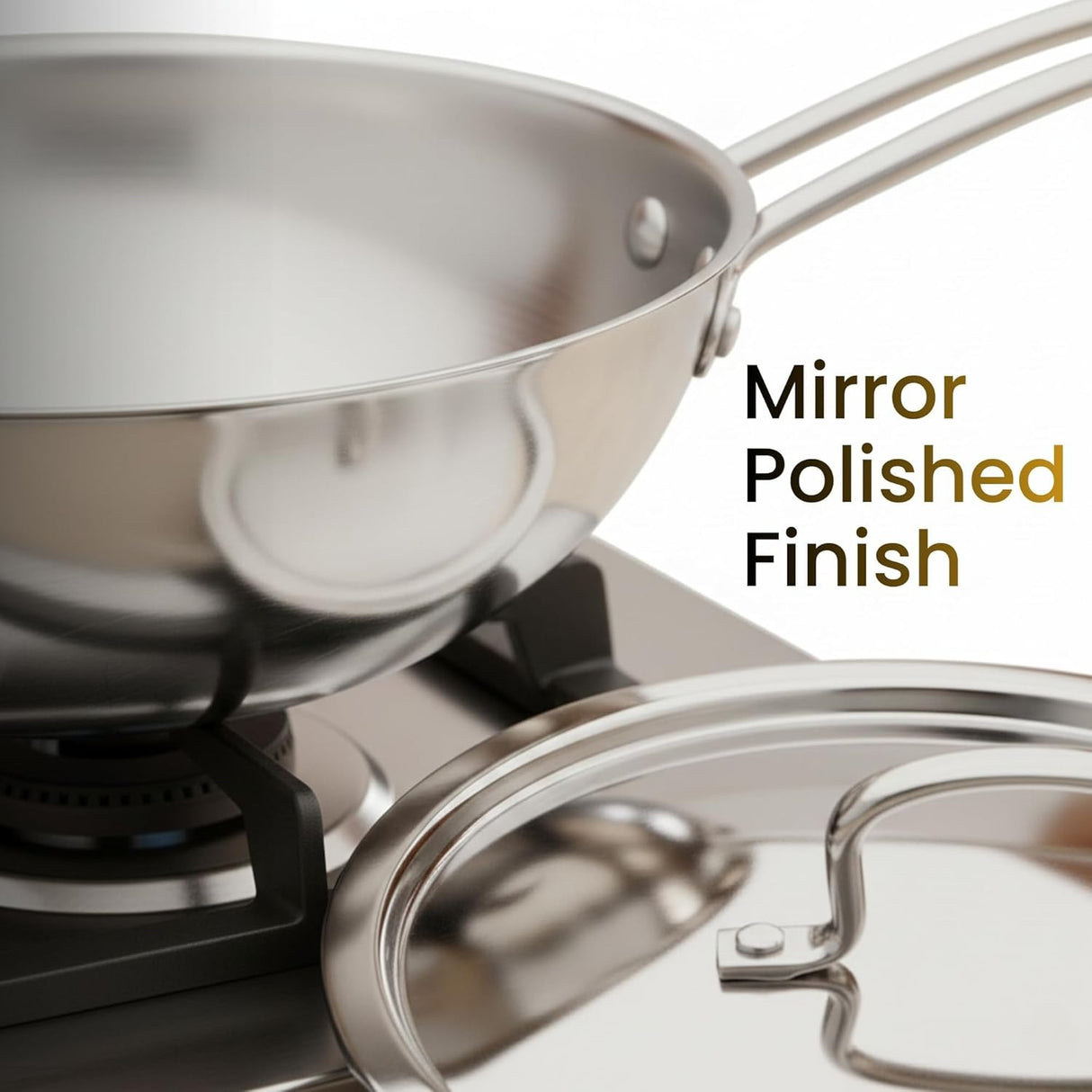 Omichef PRIMAX Elite Premium Triply Cookware Set – Kadai, Frypan & Wok with Lid