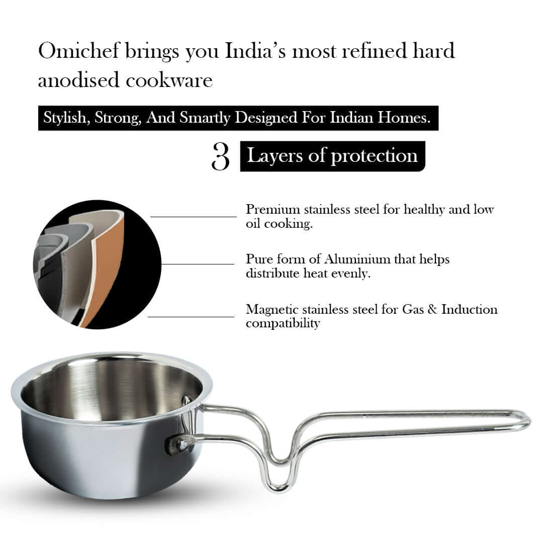 Elite Triply Stainless Steel Tadka Pan OmiChef