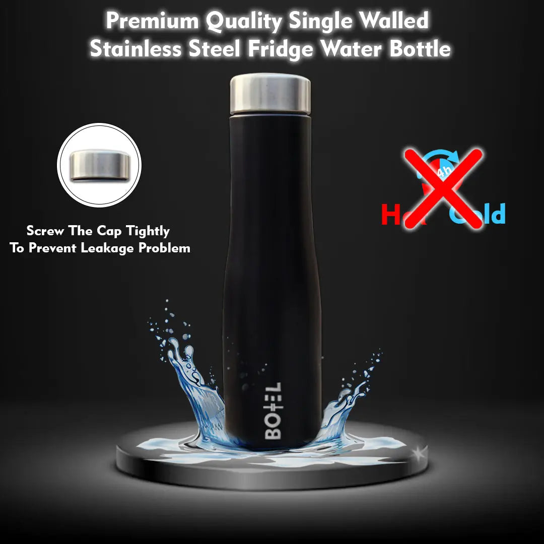 Black Hi-Rise Stainless Steel Water Bottle Single Wall 1 Litre