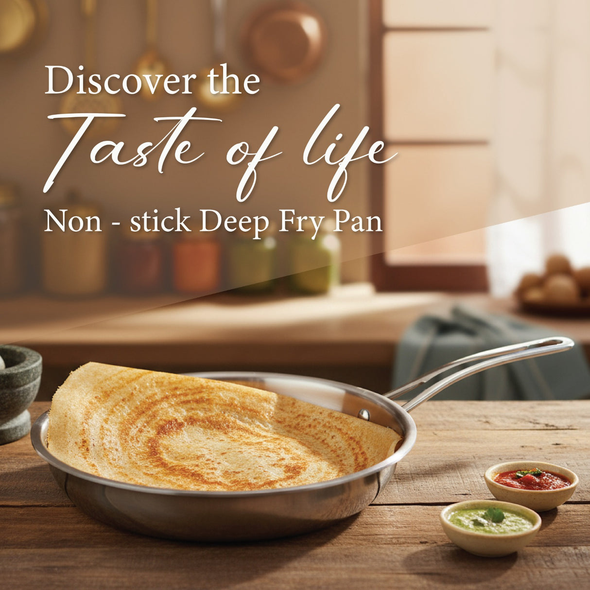 TRIMAX Triply Frying Pan 22 cm | Premium Stainless Steel Frypan with Oval Wire Handle | Induction Friendly & Durable