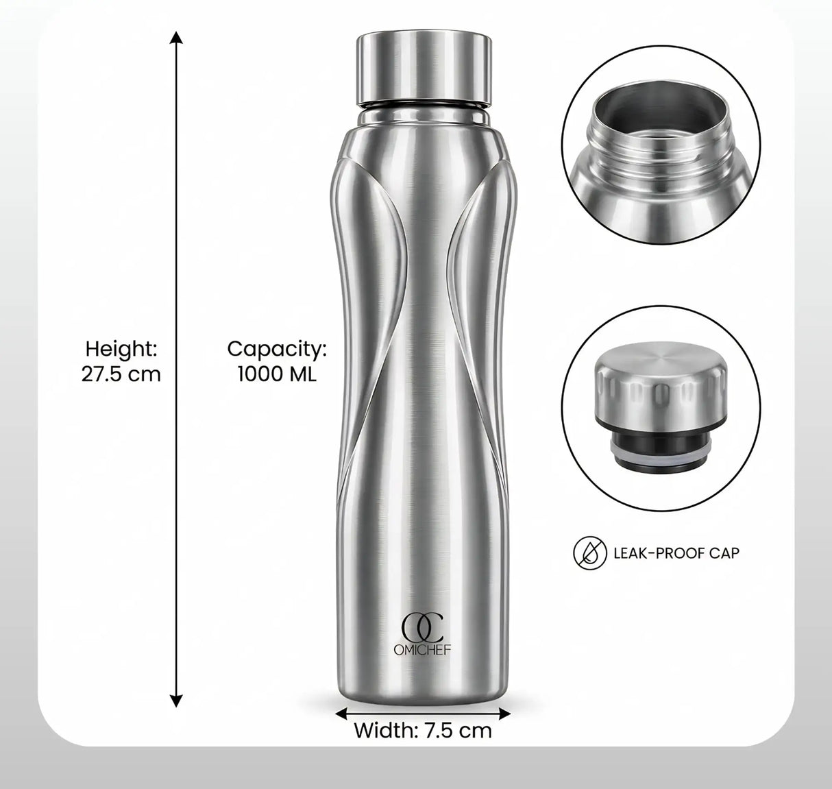 Omichef Blaze Stainless Steel Single Wall Fridge Water Bottle – 1000 ML