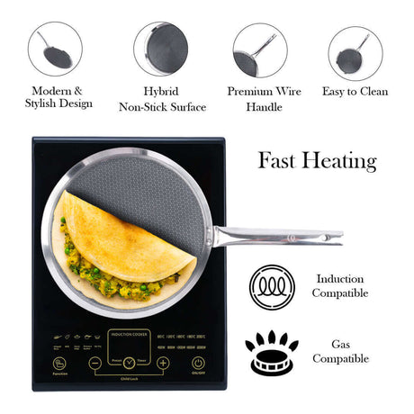 Triply Stainless Steel Dosa Tawa | 30 cm Flat Tawa | Induction & Gas Compatible | Rust-Free | Even Heating | Food-Grade Stainless Steel | Ideal for Dosa, Chilla, Paratha OmiChef