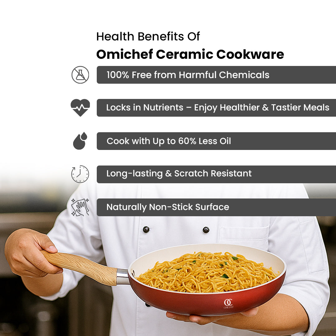 Ceramic Cookware Non Stick Set Combo | ISI Certified | Frying pan | Kadai | Tawa - Red