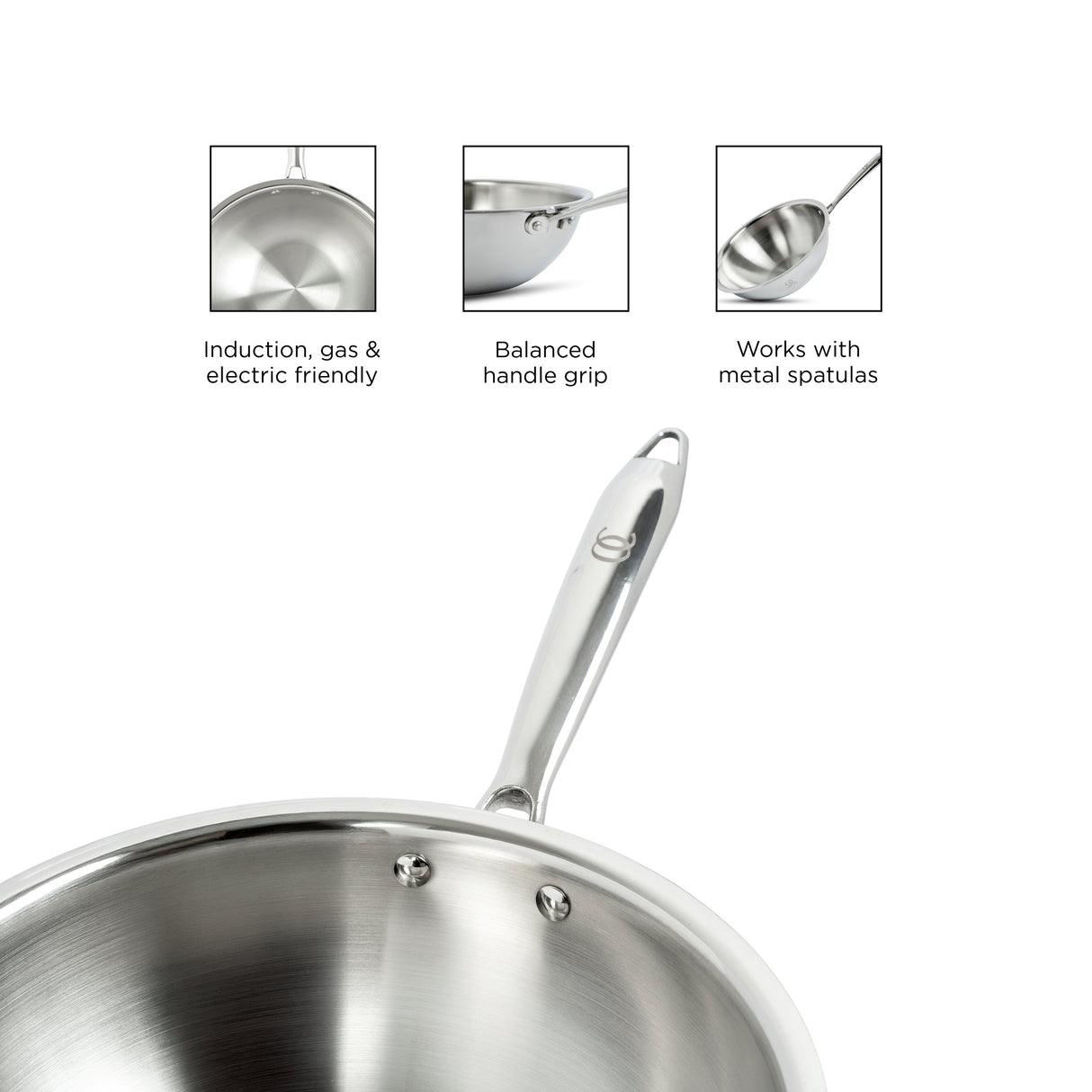TRIMAX Triply Stainless Steel Wok with Lid with Free Spatula - Premium Quality OmiChef