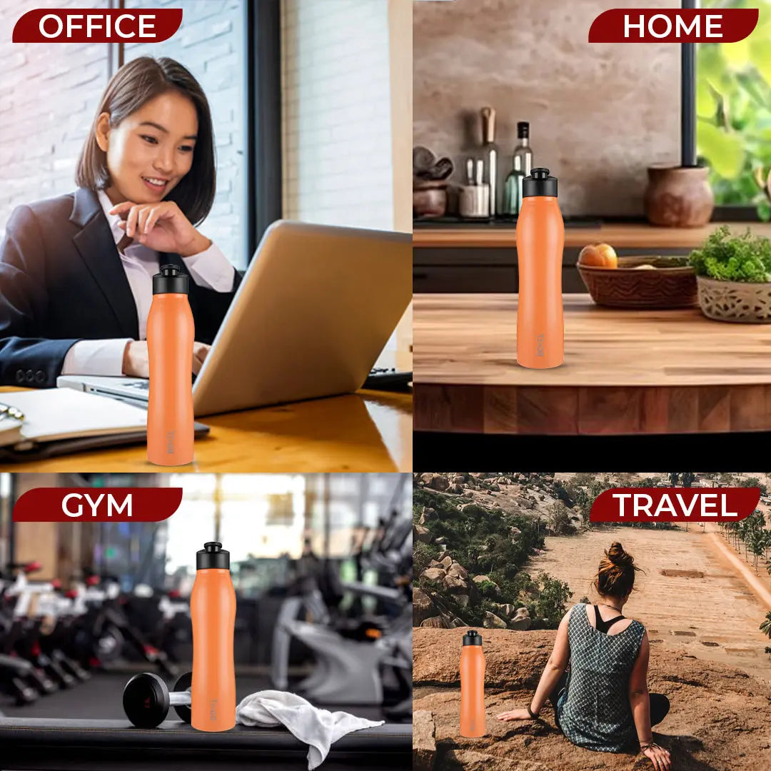 Vergo Stainless Steel Sports Water Bottle | Single Wall | 1 Litre | Pack Of 6 BOTTEL