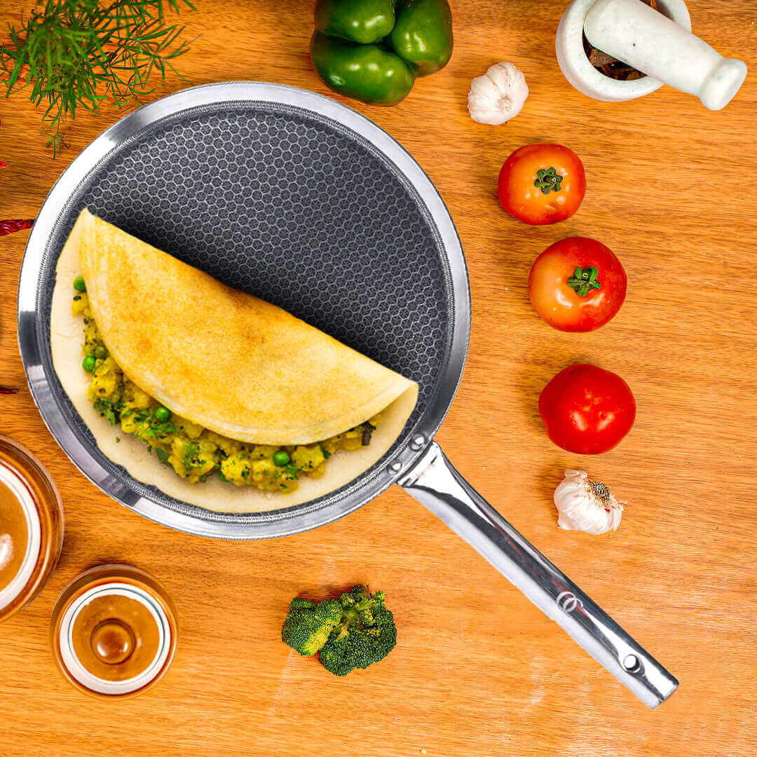 Triply Stainless Steel Dosa Tawa | 30 cm Flat Tawa | Induction & Gas Compatible | Rust-Free | Even Heating | Food-Grade Stainless Steel | Ideal for Dosa, Chilla, Paratha OmiChef