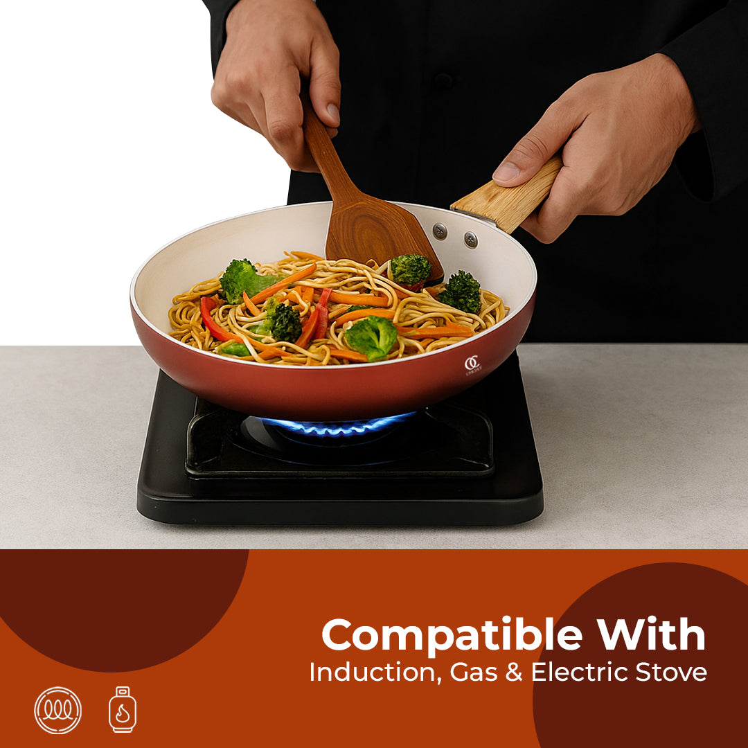 Ceramic Cookware Non Stick Set Combo | ISI Certified | Frying pan | Kadai | Tawa - Red