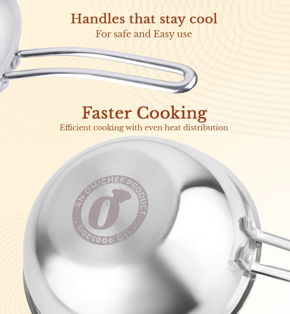 Elite Triply Stainless Steel Wok With Lid OmiChef