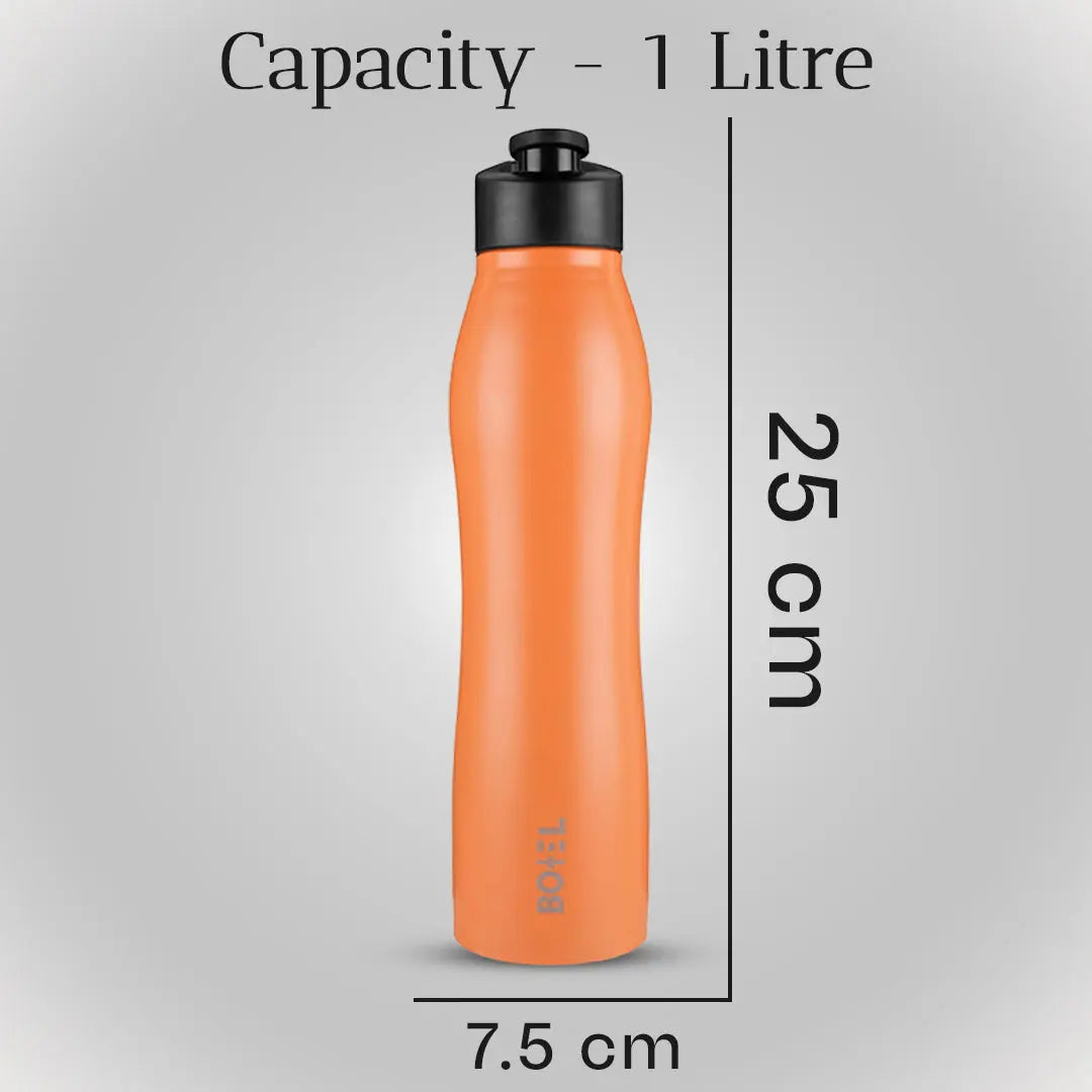 Vergo Stainless Steel Sports Water Bottle | Single Wall | 1 Litre | Pack Of 6 BOTTEL