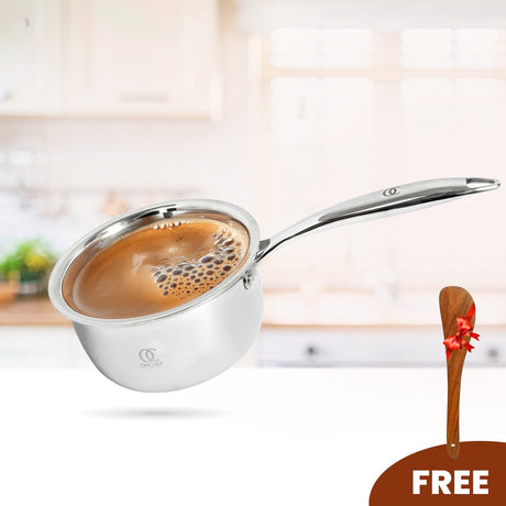 TRIMAX Triply Saucepan with Ergonomic Handle | Free Spatula- Premium Quality OmiChef