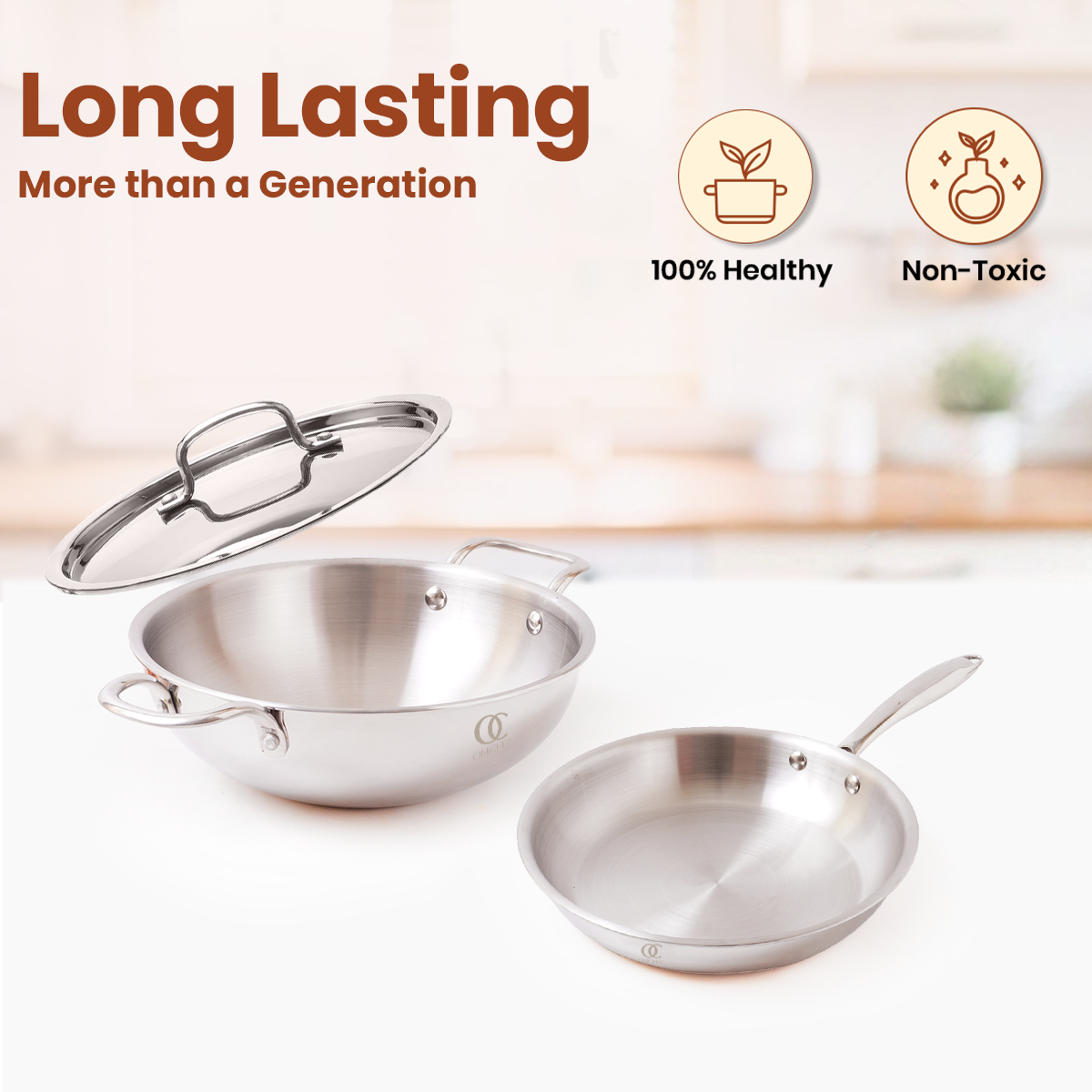 TRIMAX Triply Cookware Kadhai-Frypan Combo Cookware Set with Free Spatula -Premium Quality OmiChef