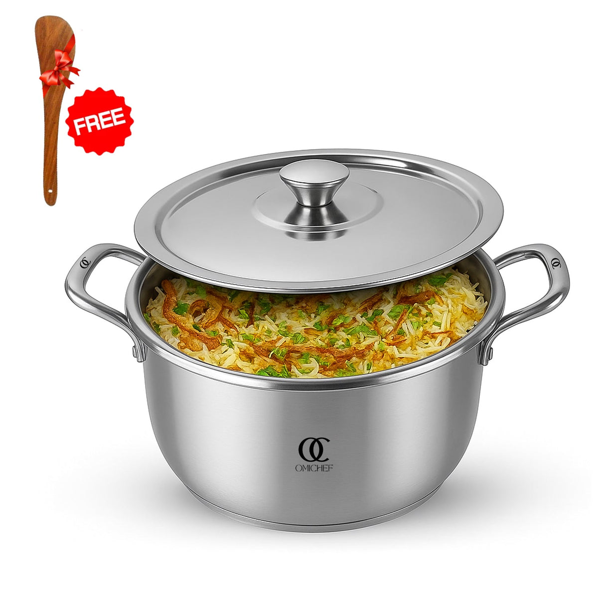 TRIO Sandwich Bottom Stainless Steel Casserole | Dutch Oven | Biryani Pot OmiChef