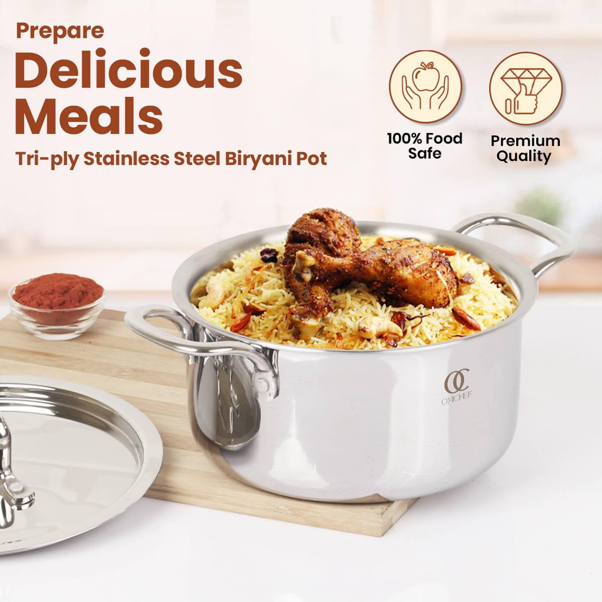 TRIMAX Triply Casserole/Dutch Oven/Biryani Pot with Free Spatula OmiChef
