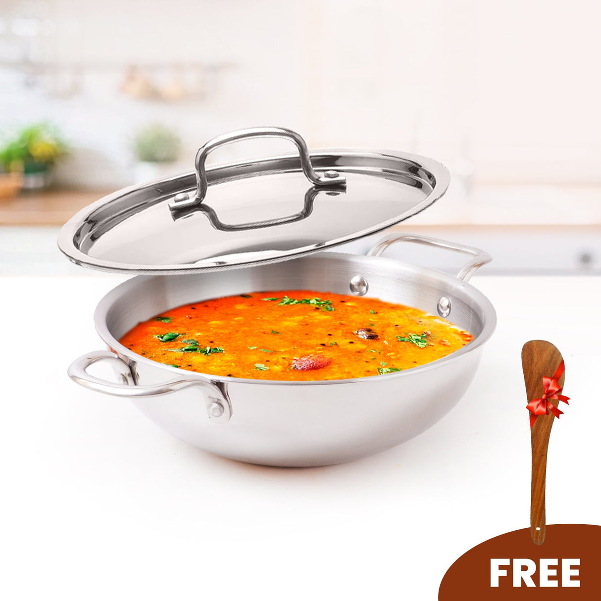 TRIMAX Premium Triply Kadai with Lid + Free Spatula, Premium Quality OmiChef