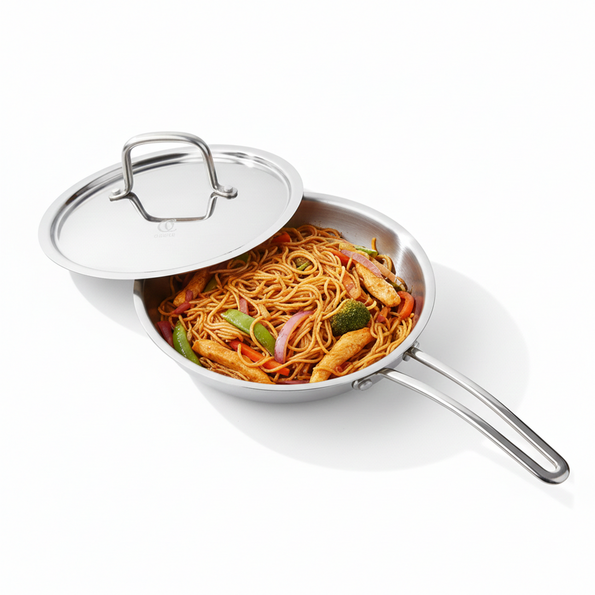 TRIMAX Triply Frying Pan 22 cm | Premium Stainless Steel Frypan with Oval Wire Handle | Induction Friendly & Durable