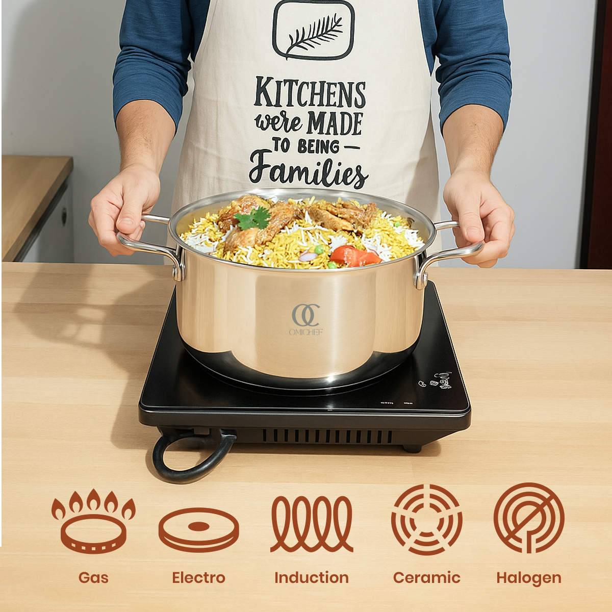 TRIMAX Triply Casserole/Dutch Oven/Biryani Pot with Free Spatula OmiChef