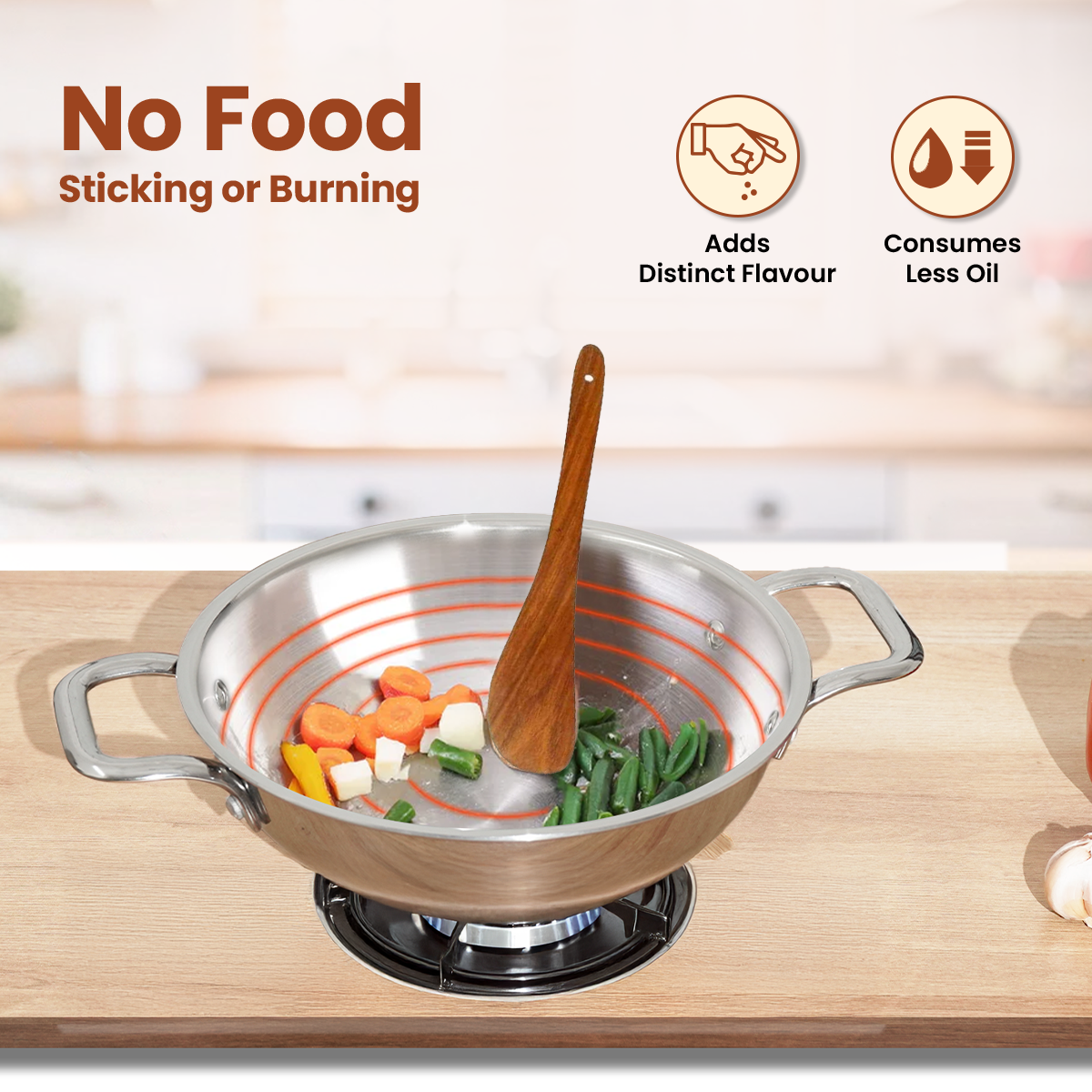 TRIMAX Premium Triply Kadai with Lid + Free Spatula, Premium Quality OmiChef