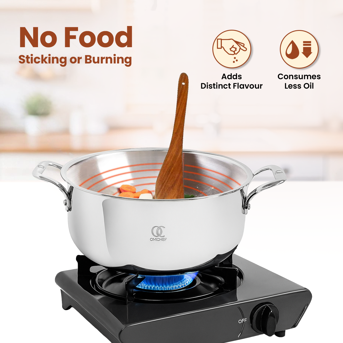 TRIMAX Triply Casserole/Dutch Oven/Biryani Pot with Free Spatula OmiChef