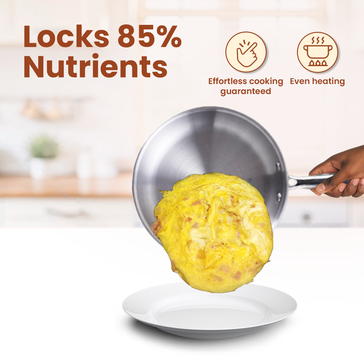 Premium TRIMAX Triply Cookware Set Kadai + Frypan + Wok with Free Wooden Spatula Combo OmiChef