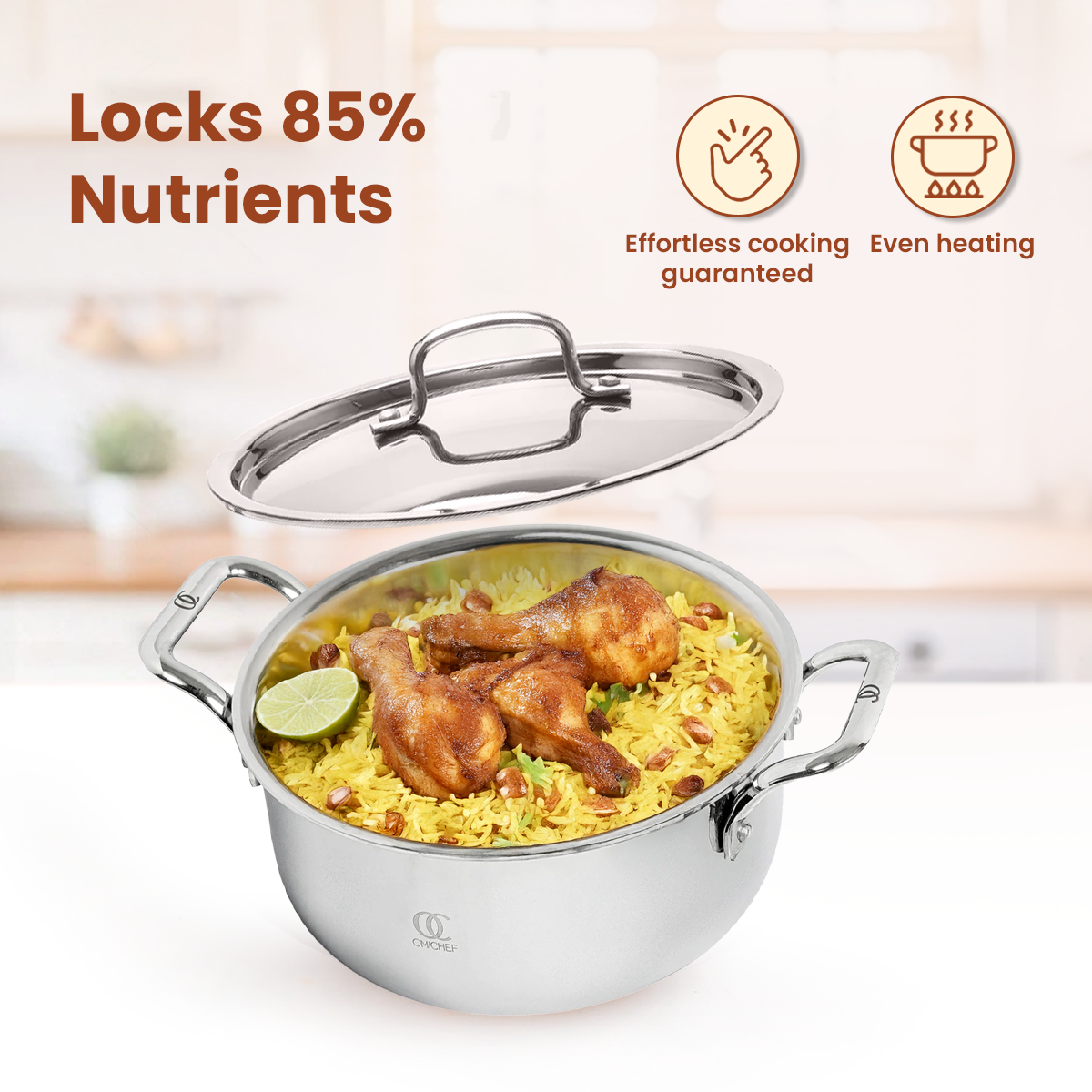 TRIMAX Triply Casserole/Dutch Oven/Biryani Pot with Free Spatula OmiChef