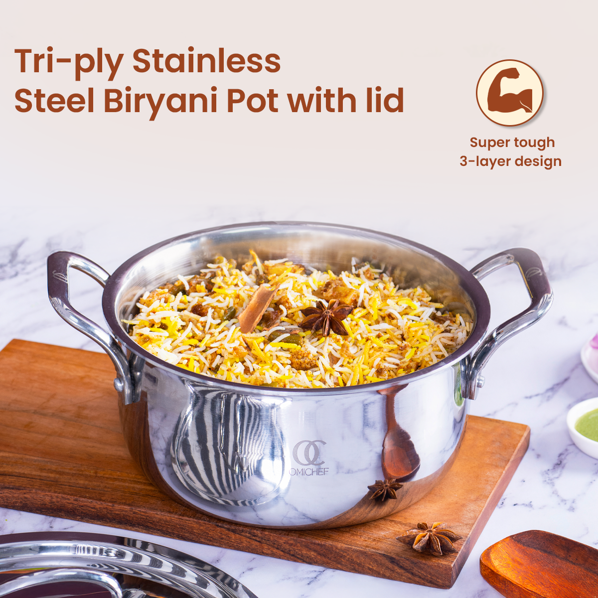 TRIMAX Triply Casserole/Dutch Oven/Biryani Pot with Free Spatula OmiChef