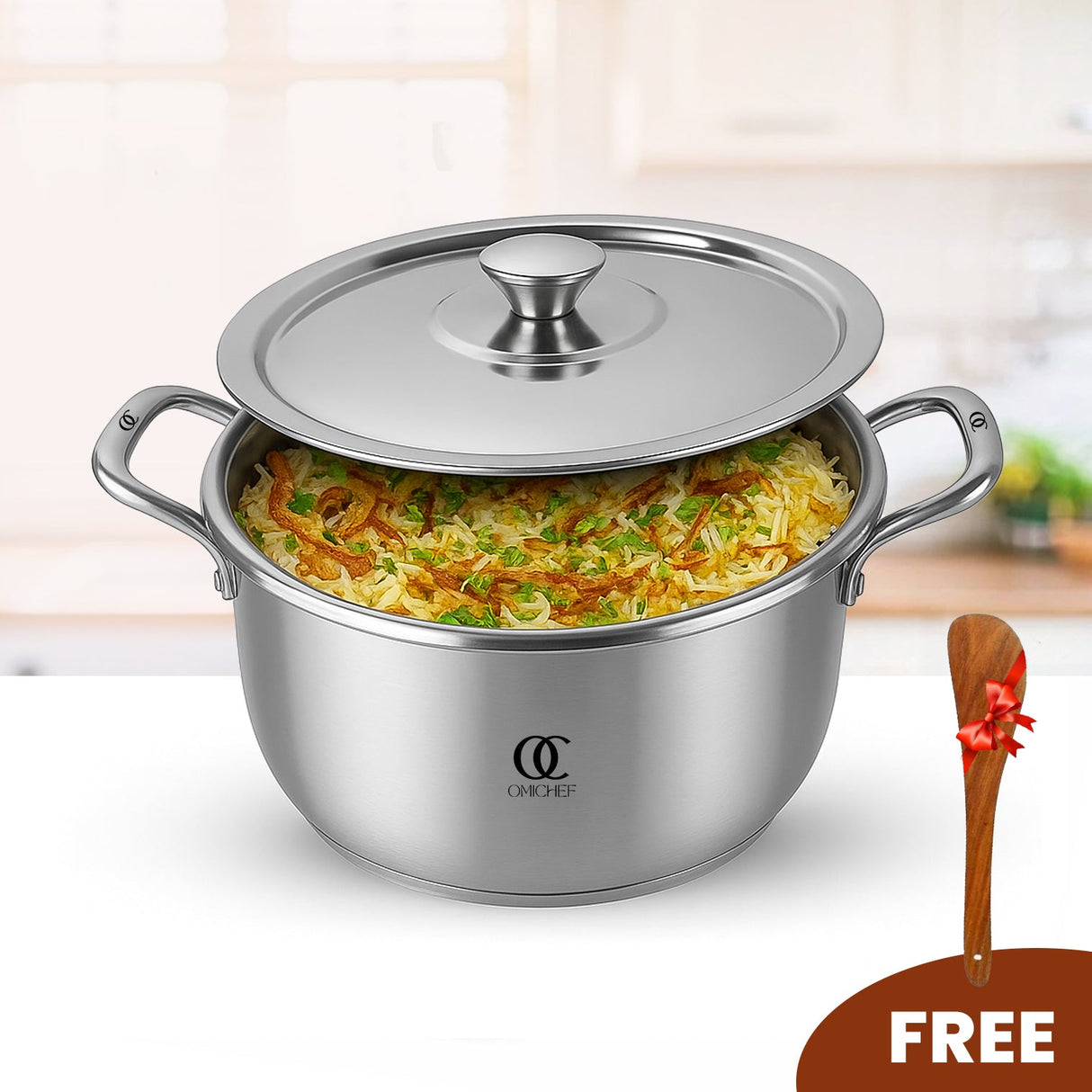 TRIO Sandwich Bottom Stainless Steel Casserole | Dutch Oven | Biryani Pot OmiChef