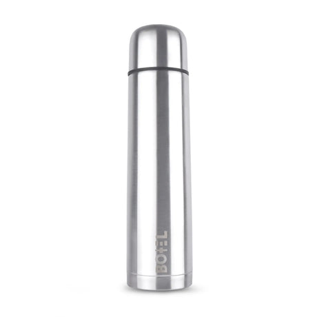 Omichef Silver Thermo Tough Double wall Steel Water bottle Hot & Cold for 24 hours Flask