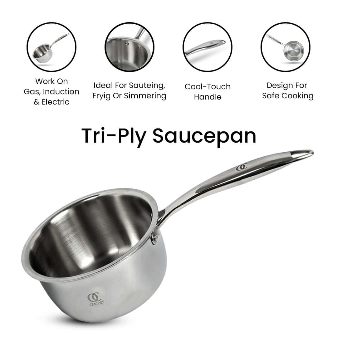 TRIMAX Triply Cookware Kadhai- Frypan - Saucepan Combo Set with Spatula Premium Quality OmiChef