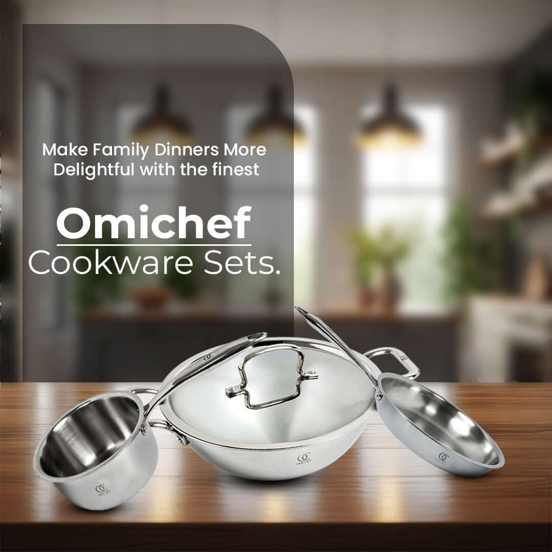 TRIMAX Triply Cookware Kadhai- Frypan - Saucepan Combo Set with Spatula Premium Quality OmiChef