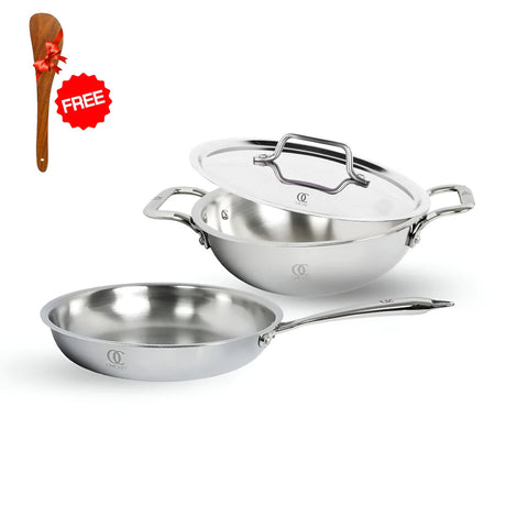 TRIMAX Triply Cookware Kadhai-Frypan Combo Cookware Set with Free Spatula -Premium Quality OmiChef