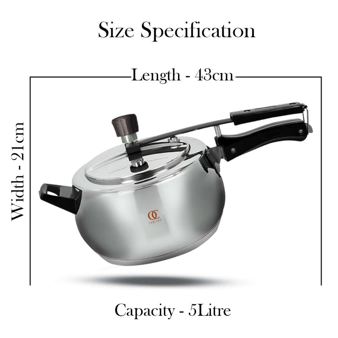 Trio Sandwich Bottom Stainless Steel Pressure Cooker - Inner Lid Induction & Gas Compatible OmiChef