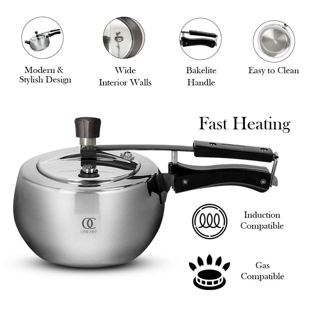 TRIMAX Triply Stainless Steel Pressure Cooker  Inner Lid Induction & Gas Compatible OmiChef
