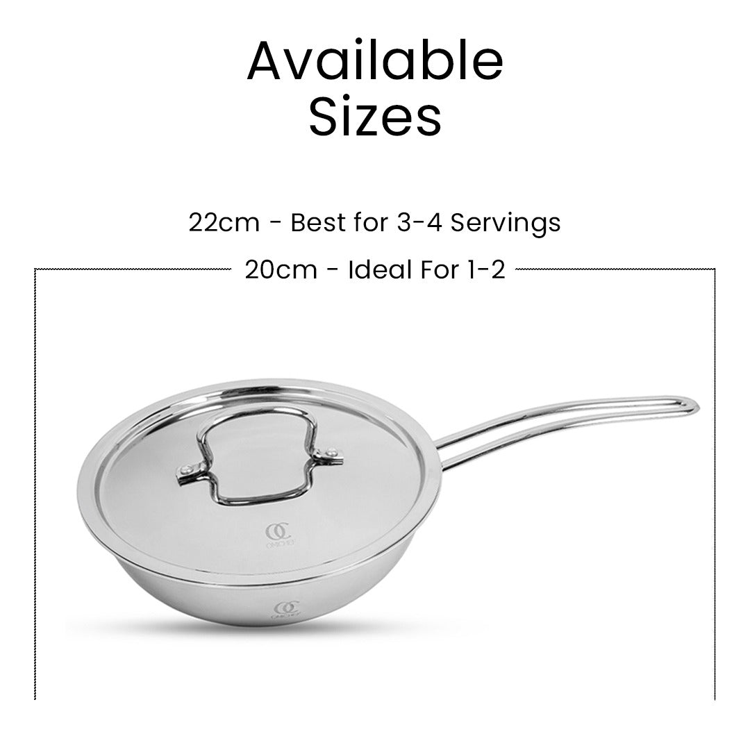 Elite Triply Stainless Steel Wok With Lid OmiChef