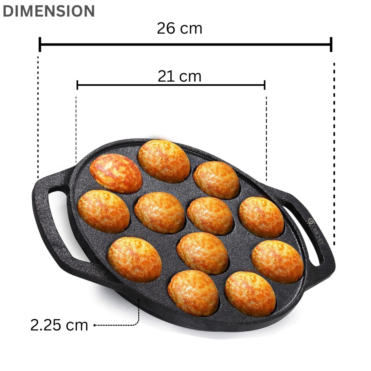 Omichef Cast Iron Paniyaram Pan | 12 Pit | Durable, Even-Heat Cast Iron