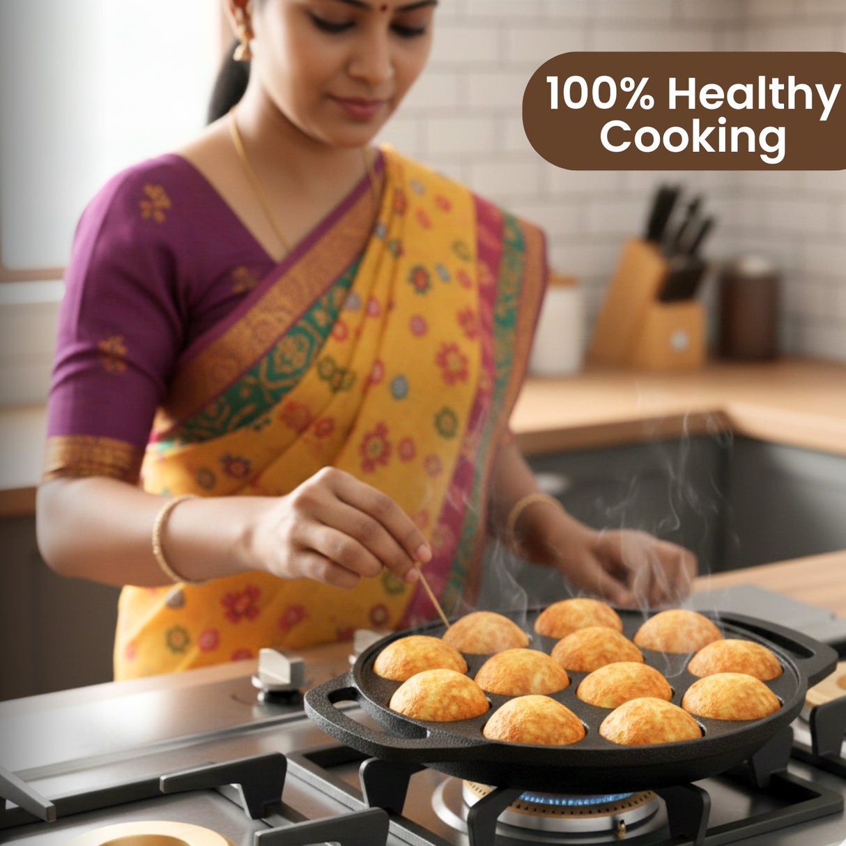 Omichef Cast Iron Paniyaram Pan | 12 Pit | Durable, Even-Heat Cast Iron