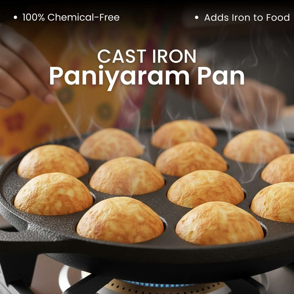 Omichef Cast Iron Paniyaram Pan | 12 Pit | Durable, Even-Heat Cast Iron