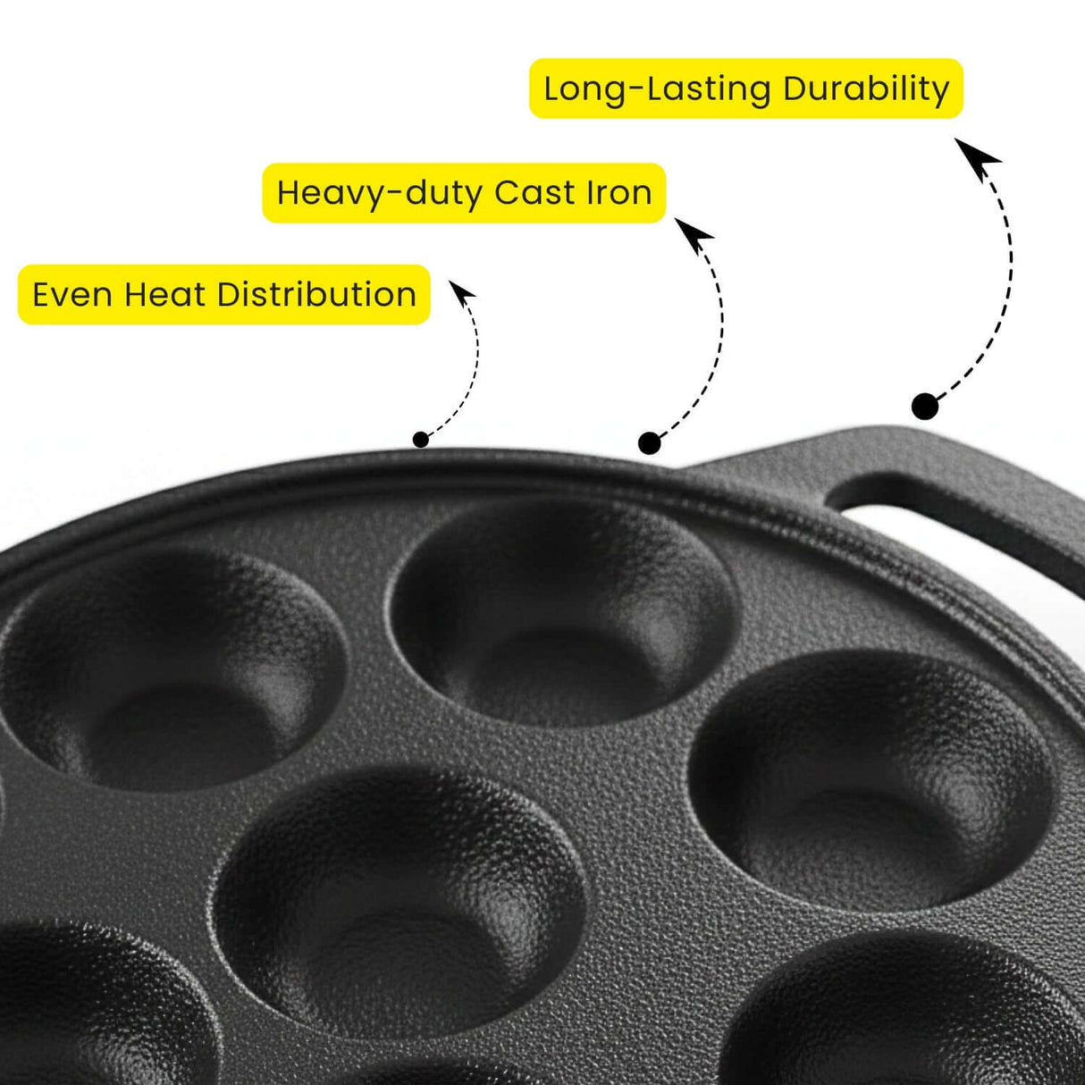 Omichef Cast Iron Paniyaram Pan | 12 Pit | Durable, Even-Heat Cast Iron