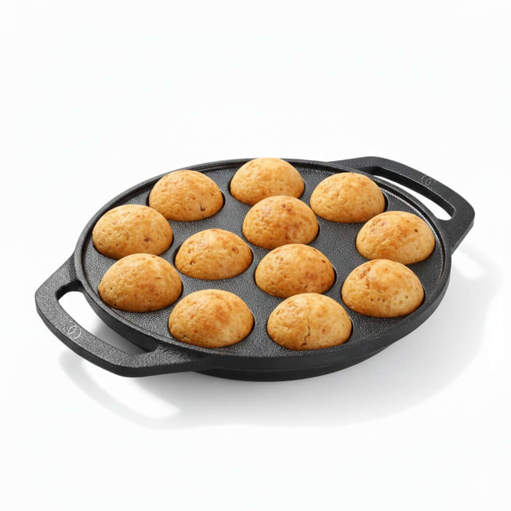 Omichef Cast Iron Paniyaram Pan | 12 Pit | Durable, Even-Heat Cast Iron