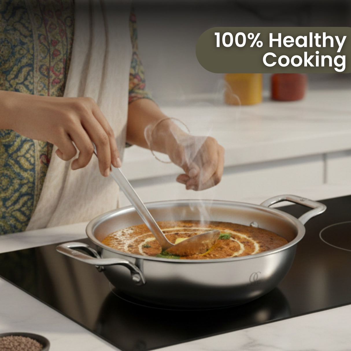 TRIMAX Premium Triply Kadai with Lid + Free Spatula, Premium Quality