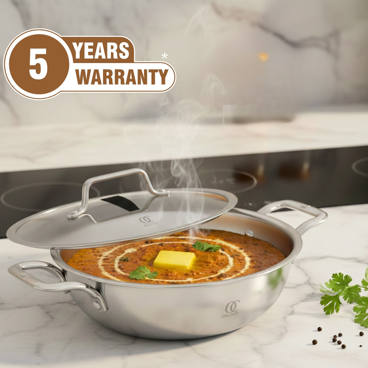 TRIMAX Premium Triply Kadai with Lid + Free Spatula, Premium Quality