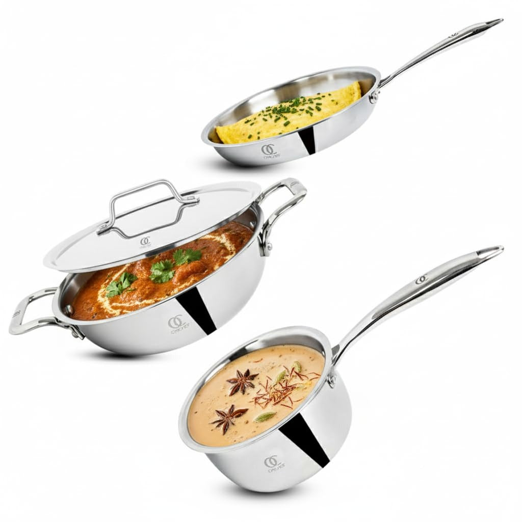 TRIMAX Triply Cookware Kadhai- Frypan - Saucepan Combo Set with Spatula Premium Quality