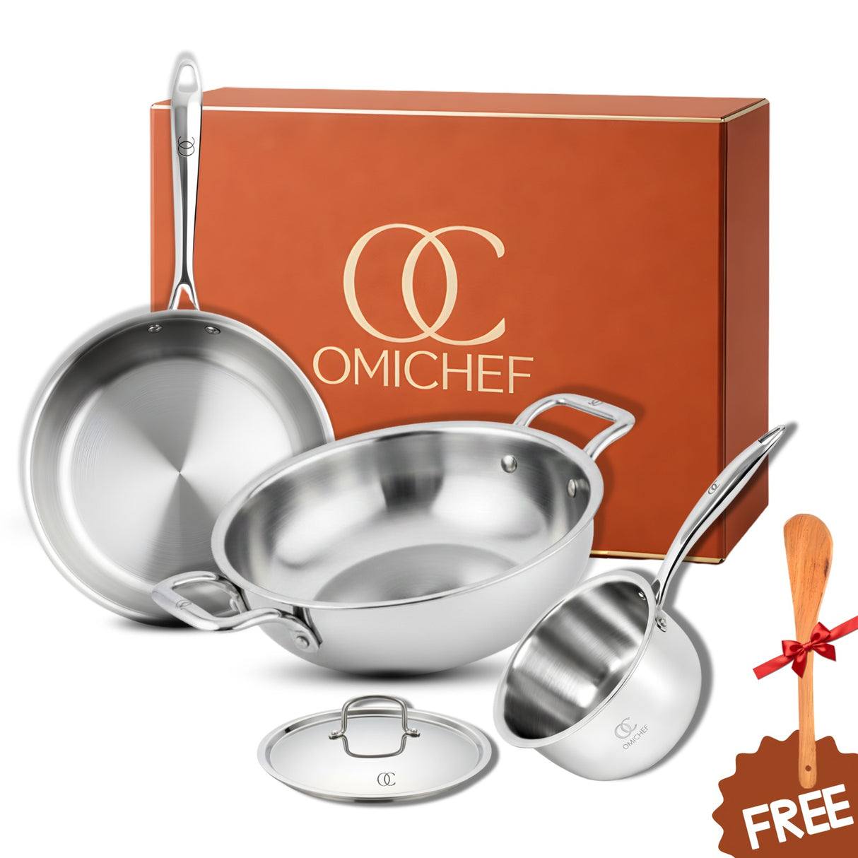 TRIMAX Triply Cookware Kadhai- Frypan - Saucepan Combo Set with Spatula Premium Quality