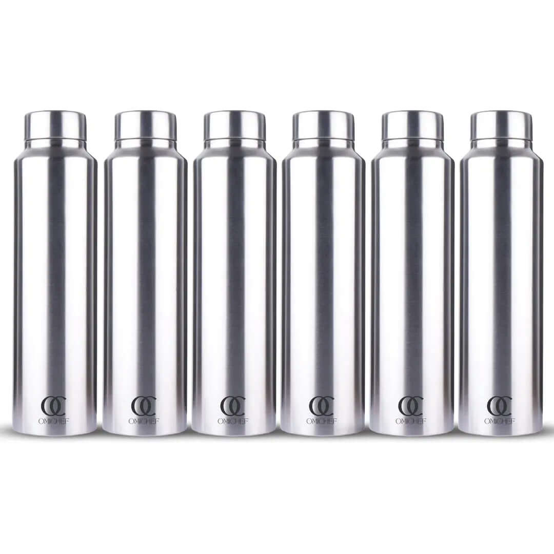 Aqua Water Bottle | Stainless Steel Fridge Bottle | Single Wall | Silver | Capacity 1 Litre OmiChef