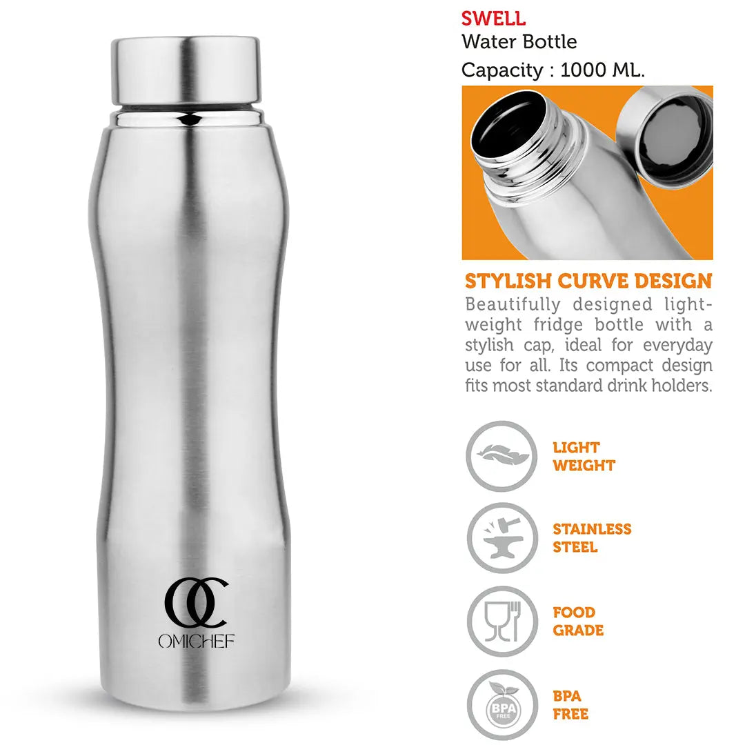UniSteel Curvy Fridge Bottle- Capacity 1 Litre OmiChef