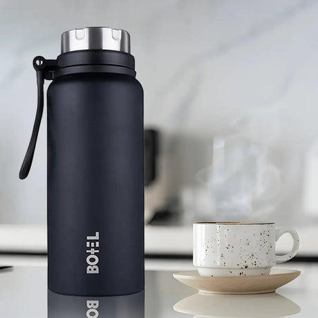 Marshal | Double Wall Steel Water Bottle | Hot or Cold for 24 Hours Flask | Black | 1000 ML BOTTEL