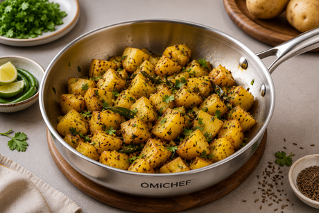 Quick Jeera Aloo In Omichef Triply Steel Tadka Pan