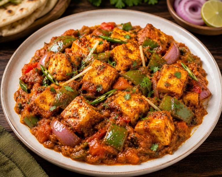 Kadhai Paneer (Dhaba Style in Triply Kadhai)