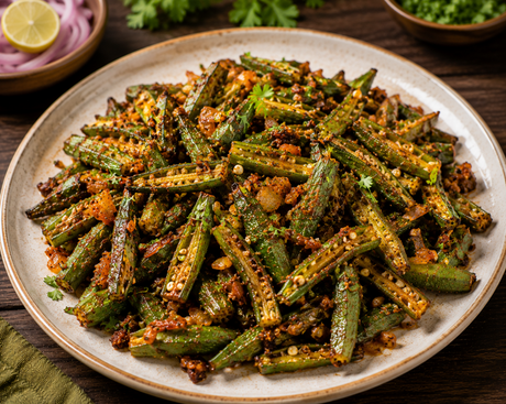 Crispy Bhindi Masala (Non-Sticky Cooking)