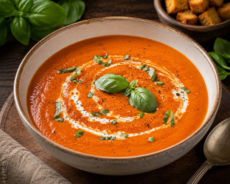 Creamy Tomato Basil Soup (Slow-Simmered in Triply Sauce Pan)