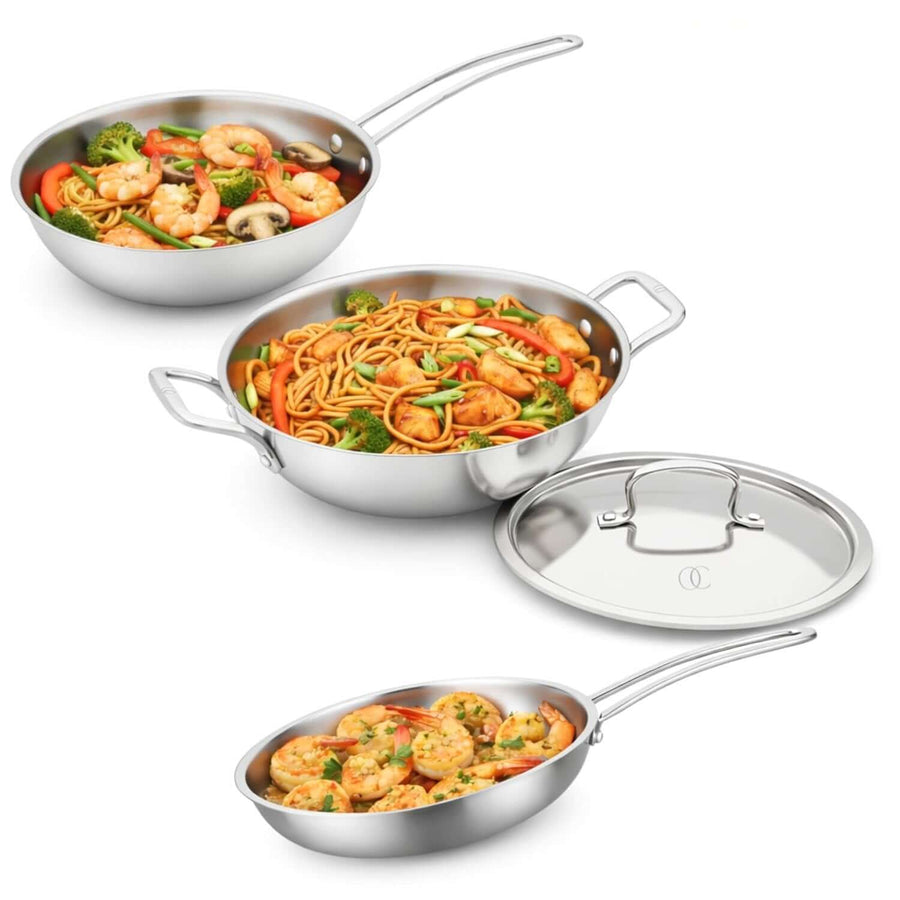 Triply Cookware Set | Kadai, Frypan & Wok (OWH)